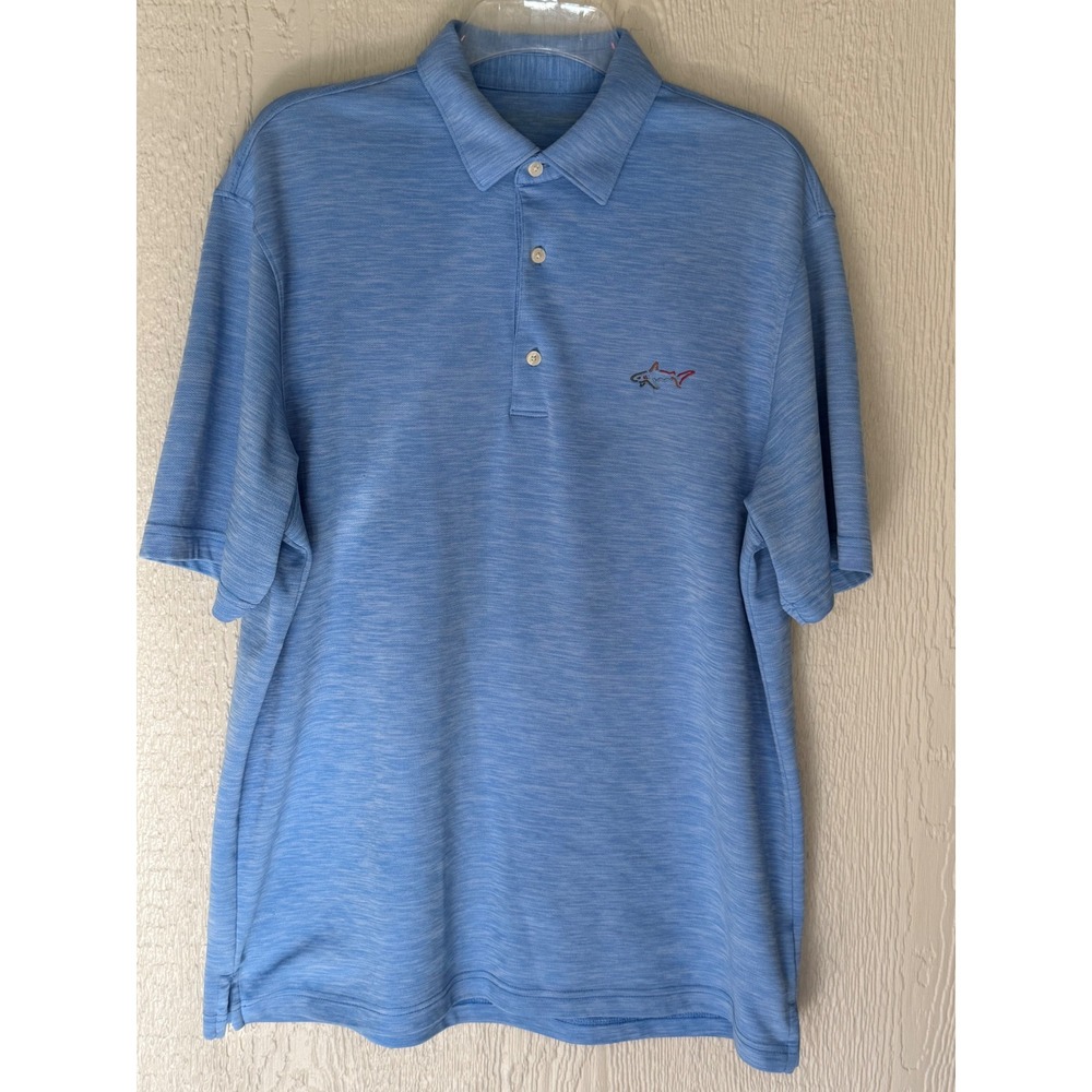 Greg Norman Mens Blue Heathered Performance Shark  Golf Polo Shirt Size XL
EUC
